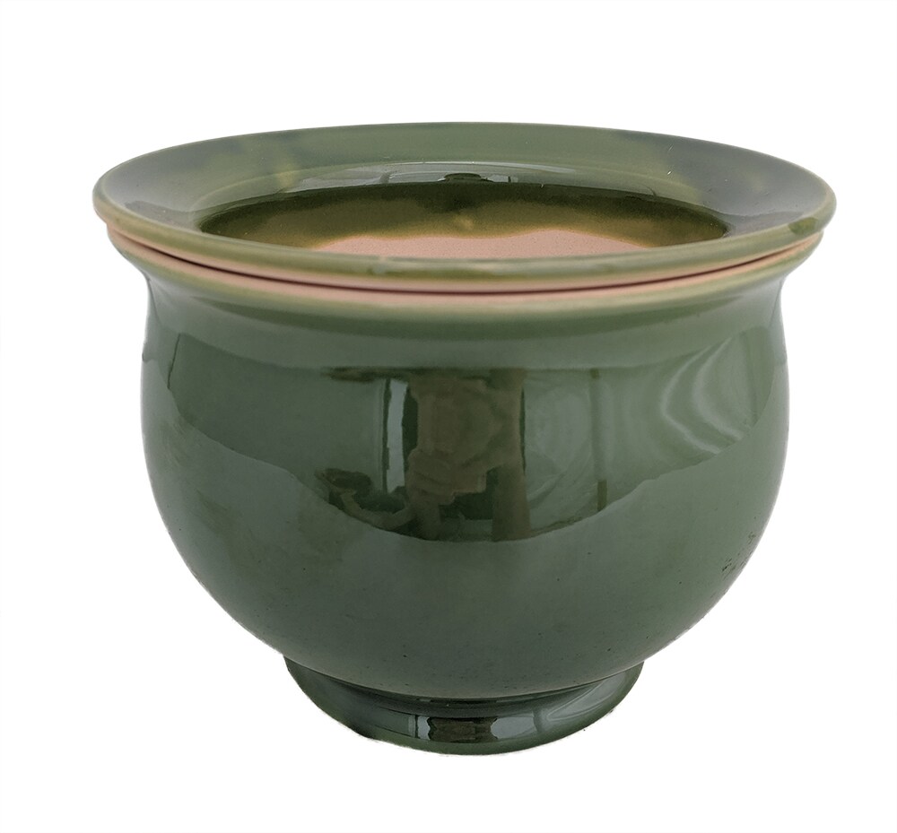 Self Watering Glazed Ceramic Pot plus Felt Feet - Green - 6 1/2&#x22; x 5&#x22;