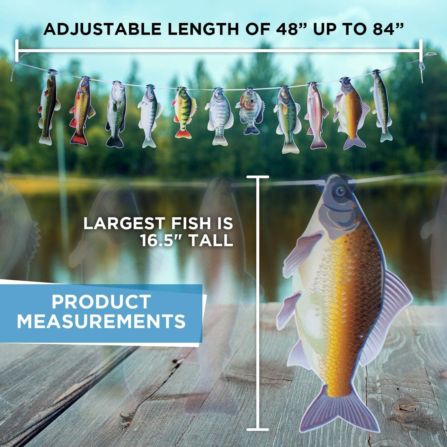 Havercamp Gone Fishin String Hanging Banner for Fish Fry, Bass Fishing, Freshwater Pond &#x26; Salt Water Tournament Fishing Decorations
