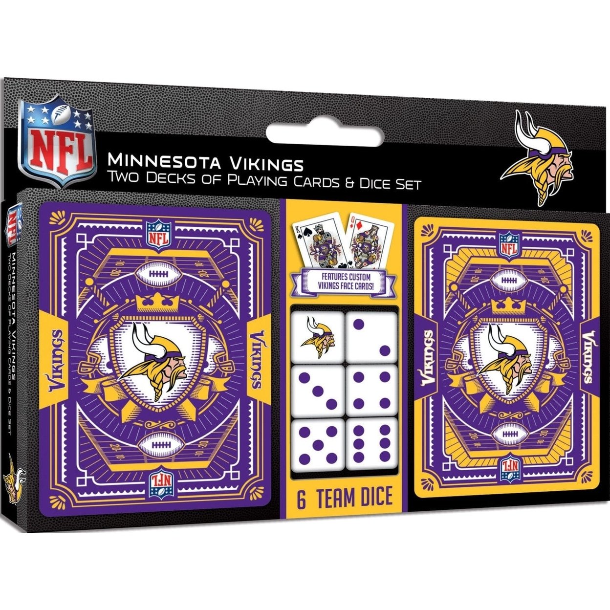 Minnesota Vikings Playing Cards And Dice Set Official Nfl 2-Pack Casino Style