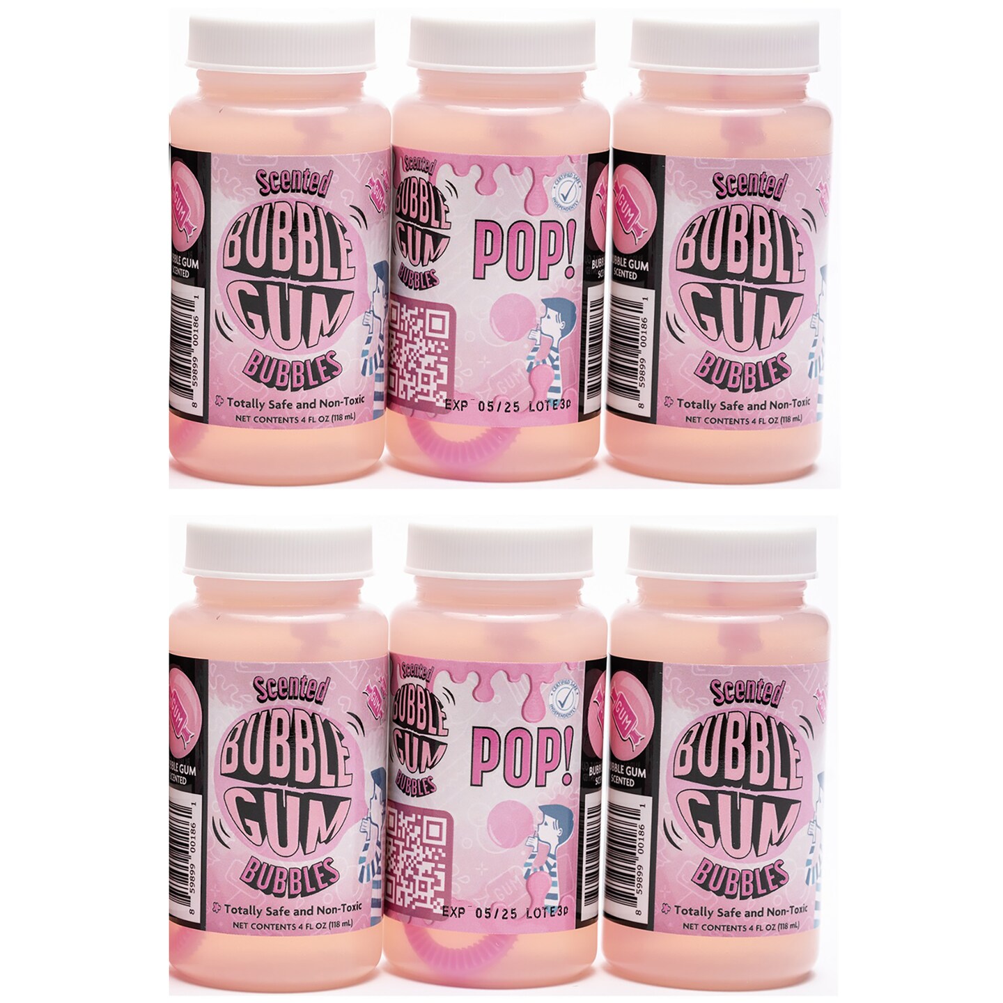 Atomic Bubbles: Bubble Love Bubblegum Scented Bubbles - 6 pack - 4oz Bottles, Oversized Wand, Kids Events, Party Favors, Indoor &#x26; Outdoor, Non-Toxic