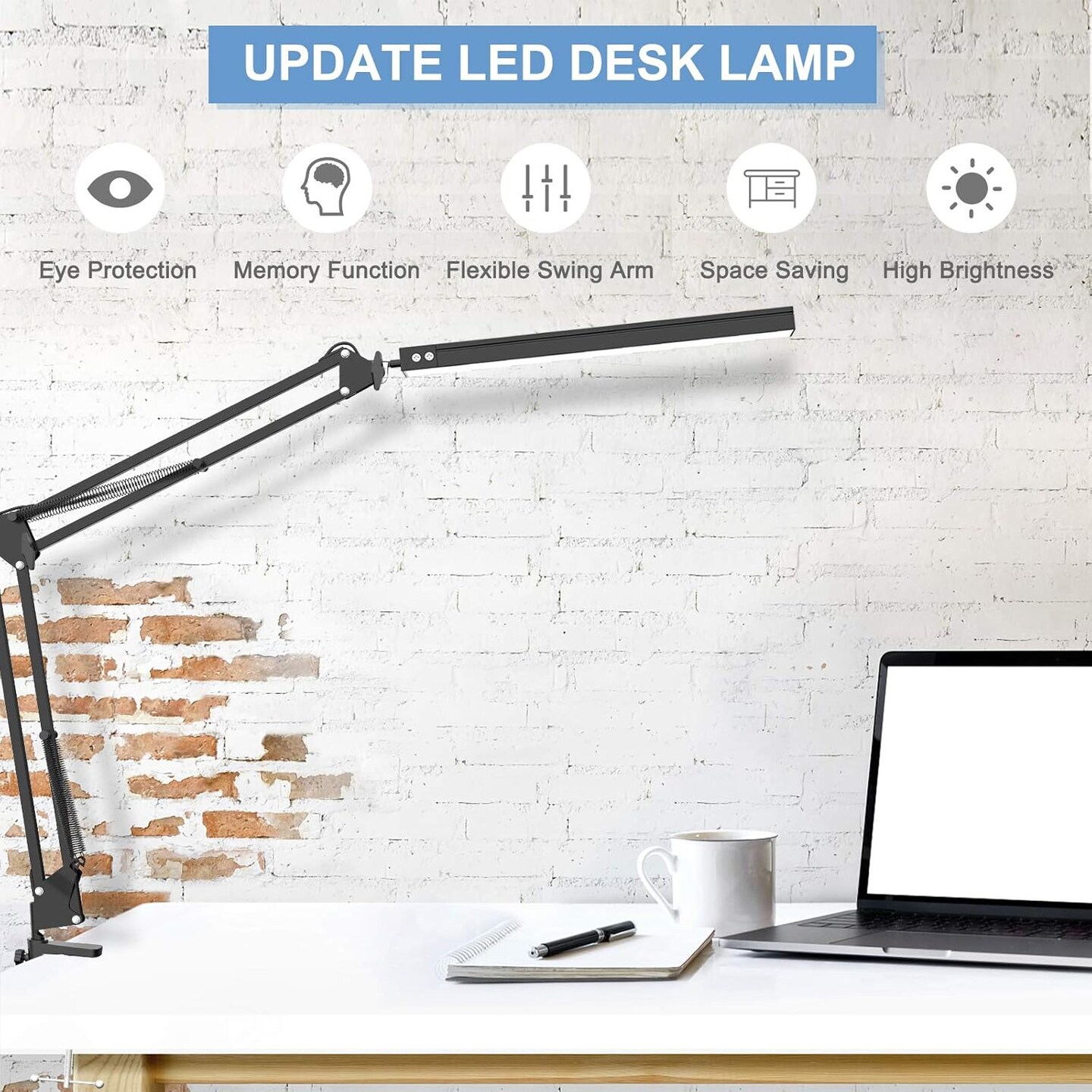 LED Desk Lamp with Clamp, 3 Color Modes Architect Modern Swing Arm Lamp Desk Light, Dimmable Eye-Care Table Light, Memory Function, Task, Study, Reading, Work, Craft, Sewing, Drafting, Home Office 10W