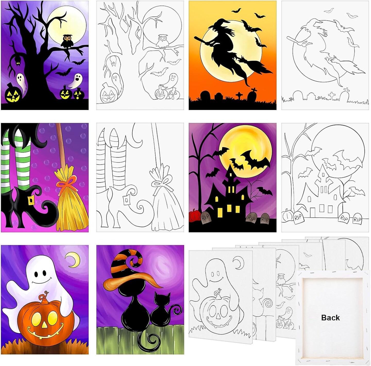 Michaels, 6 Pack Halloween Pre Drawn Canvas for Painting, 8x10 Inch Jack O Lantern Ghost Bat Witch Sketched Canvas Art Kit, Sip and Paint Party Supplies for Adults Kids, DIY Halloween Home Decor – Category: Canvas Painting Kits