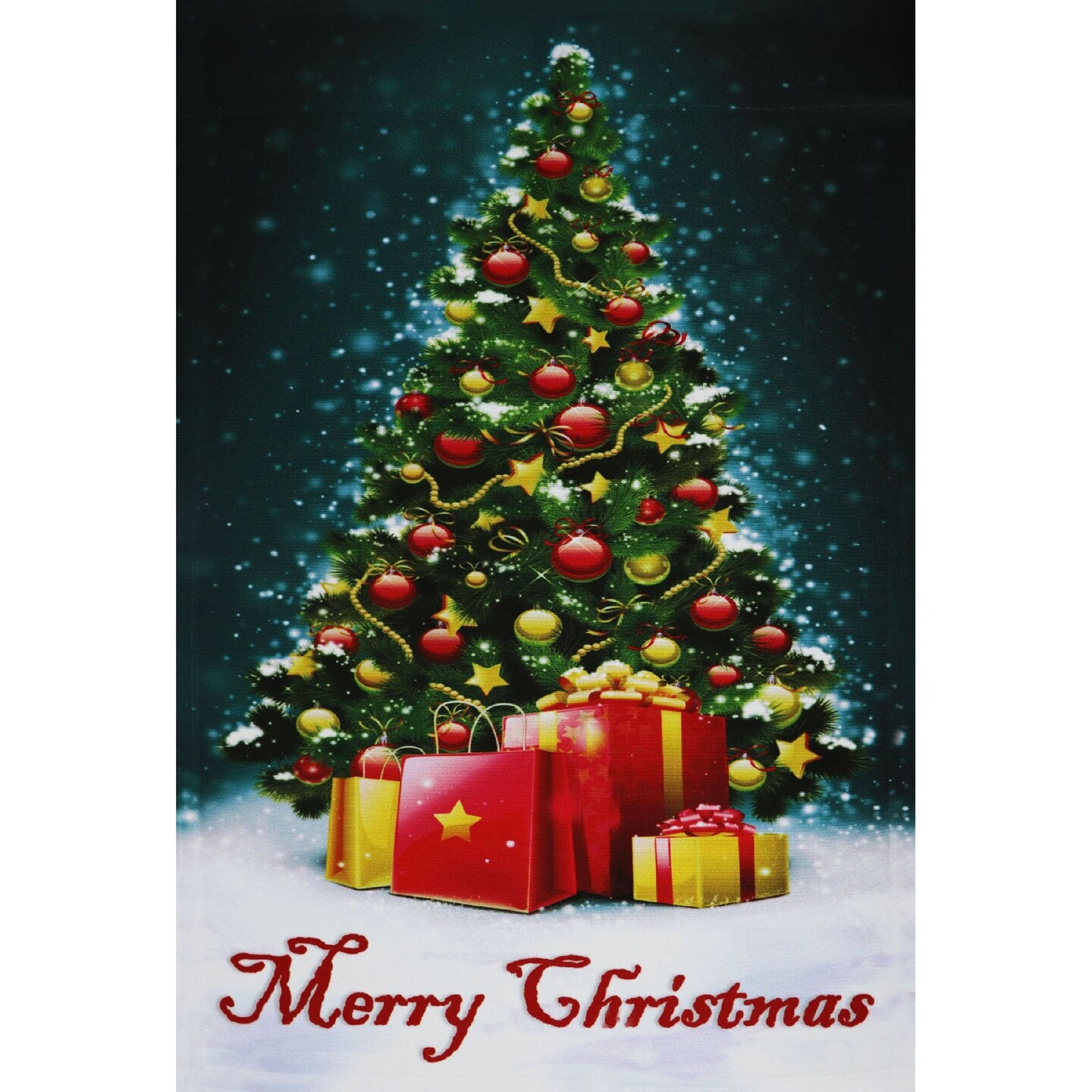 G128 - Christmas Garden Flag, Christmas and Winter Themed Decorations - Christmas Tree with Merry Christmas Quote, | 12x18 Inch | Printed 150D Polyester - Rustic Holiday Seasonal Outdoor Flag