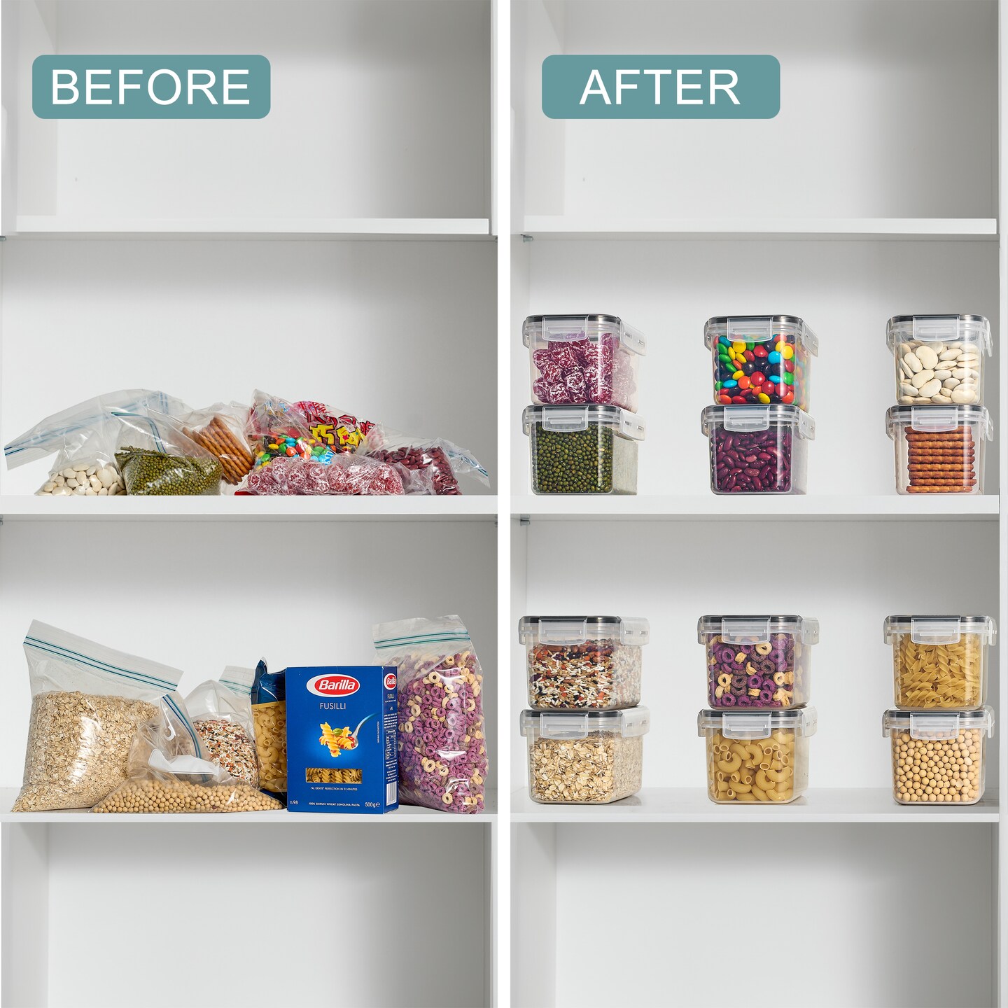 Sorbus Airtight Food Storage Containers with Locking Lids, Measuring Spoons & Labels -12 Pack (0.8L/27.05 Oz)