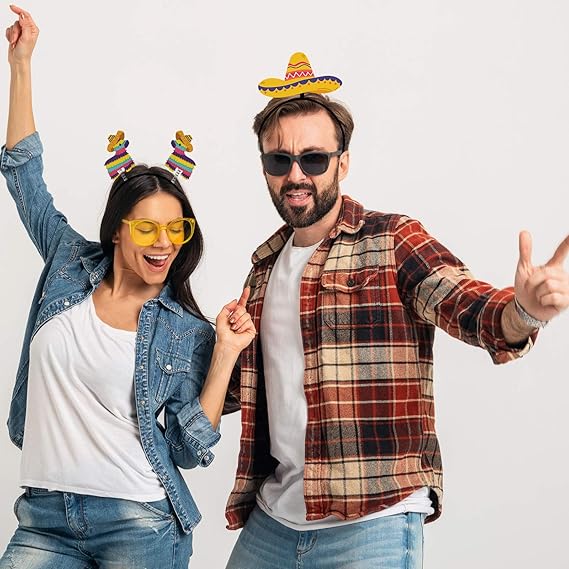 8PCS Cinco De Mayo Fiesta Headband - Mexican Sombrero/Pinata/Cactus/Taco Party Supplies Favors Accessories Decorations