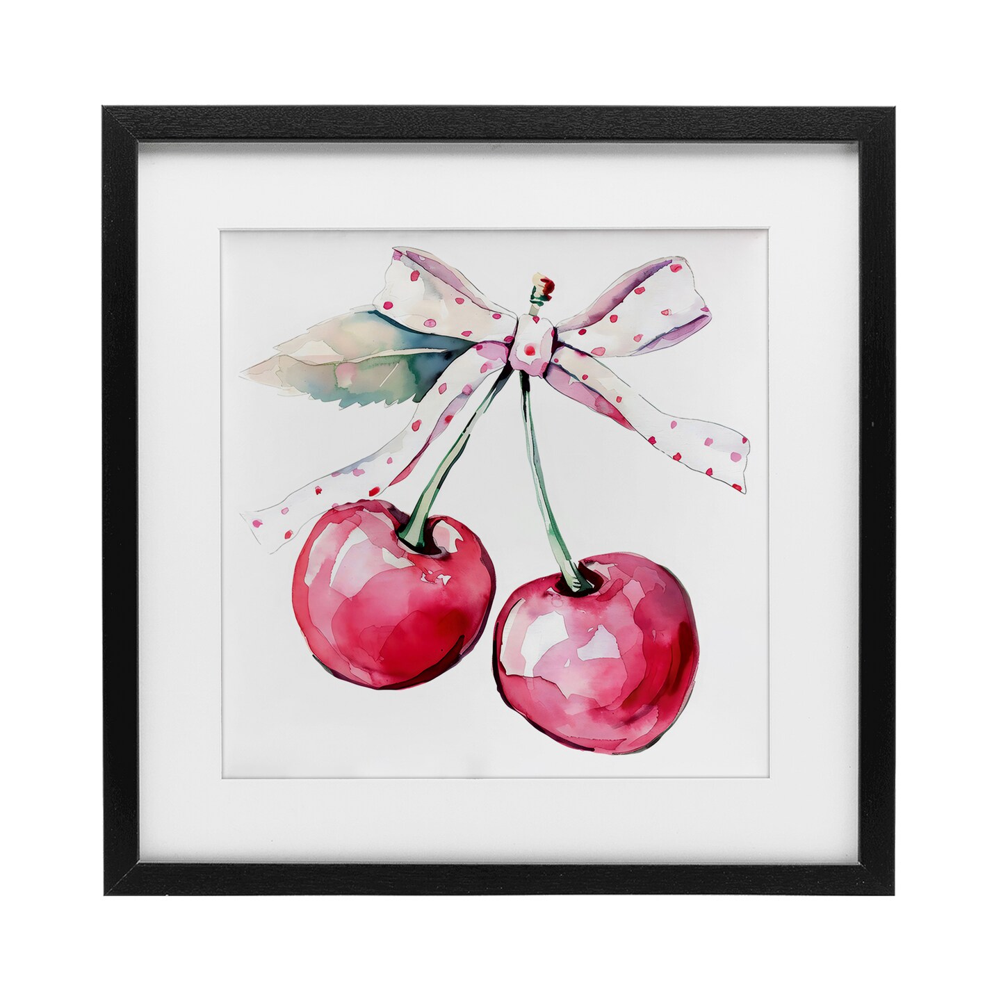 Stupell Industries Whimsical Cherries with Dotted Ribbon Framed Print Under Glass, design by Creative Studio