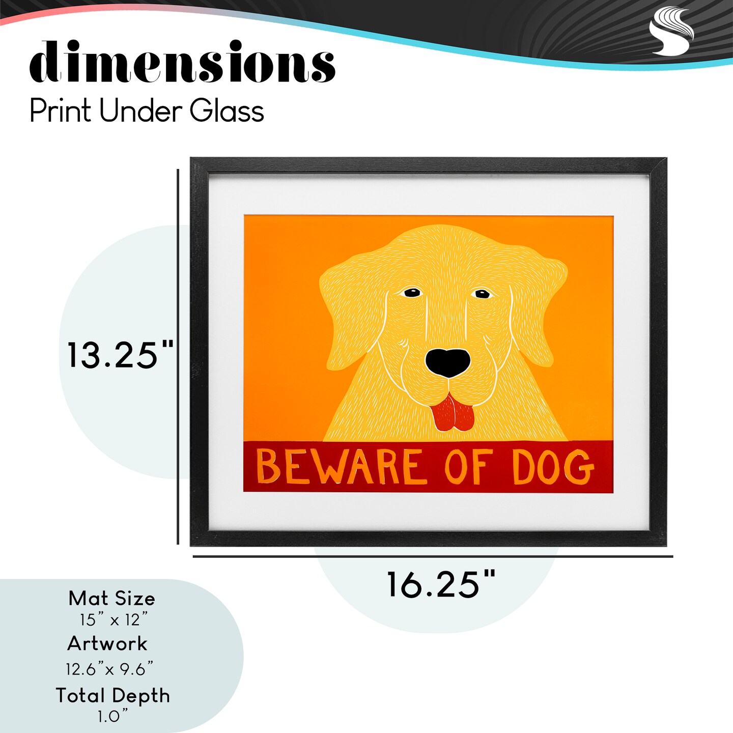 Stupell Industries Beware Of Dog Yellow & Red Framed Print Under Glass, design by Stephen Huneck