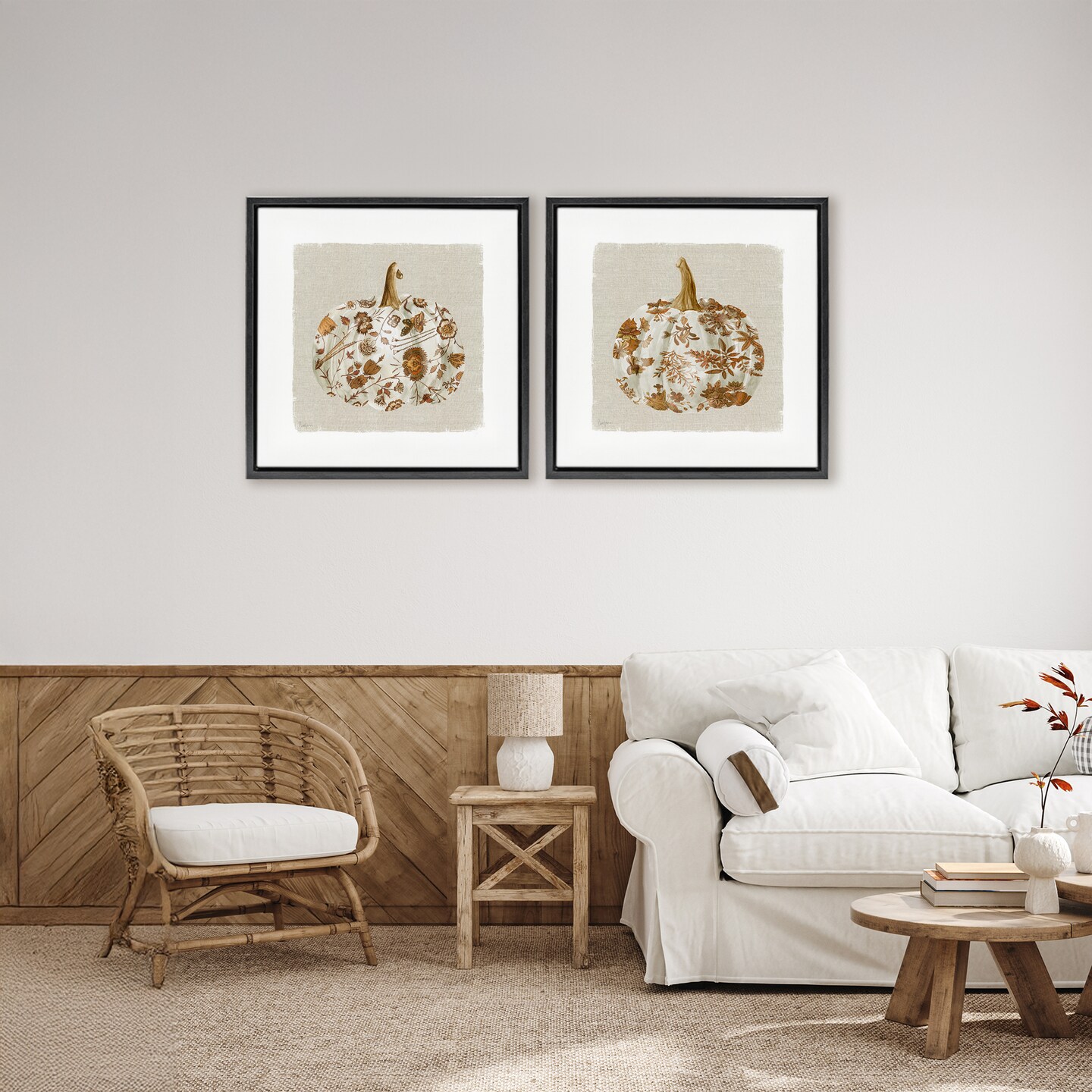 Stupell Industries Vintage Patterned Pumpkins 2pc Floating Frame Set, design by Livi Finn
