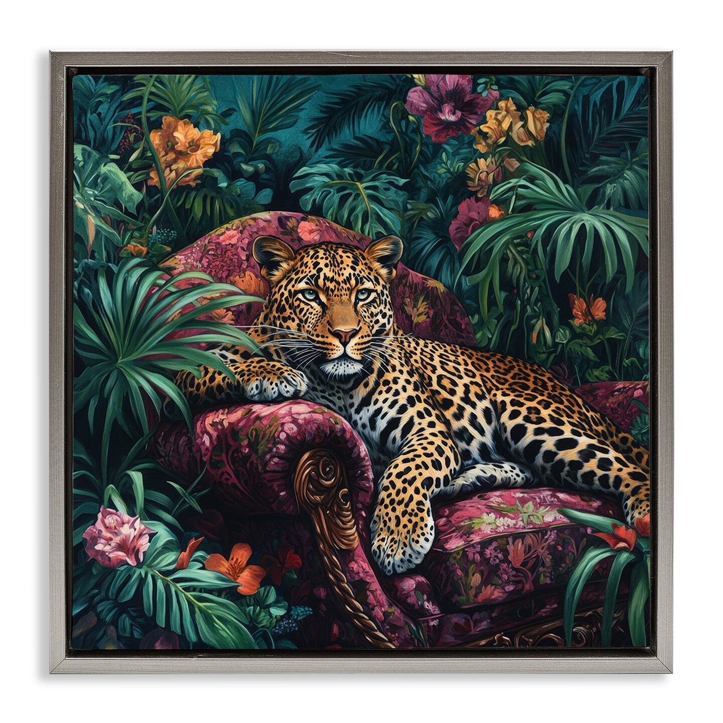 Stupell Industries Fashionable Leopard in Jungle Floating Frame, design by Petal Prints Design