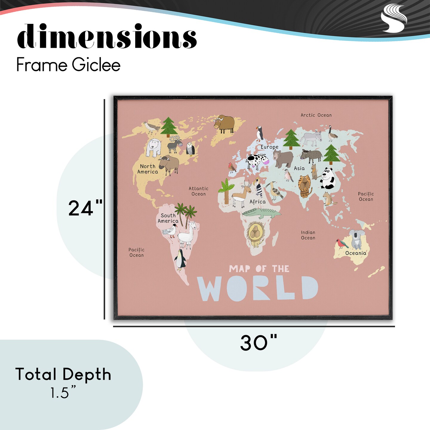 Stupell Industries Kid's Map Of World Pink Framed Giclee, design by Carla Daly