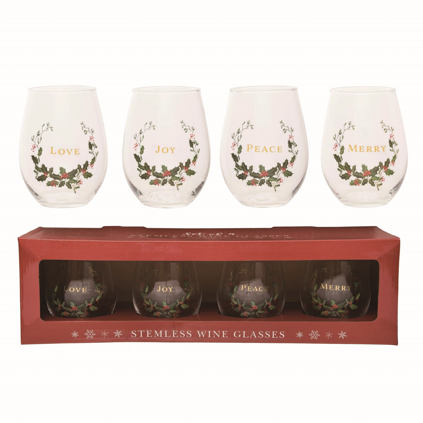 Transpac Glass Clear Christmas 18 oz Stemless Wine Glasses Set of 4, Color:  Clear, Count: 1 | Michaels