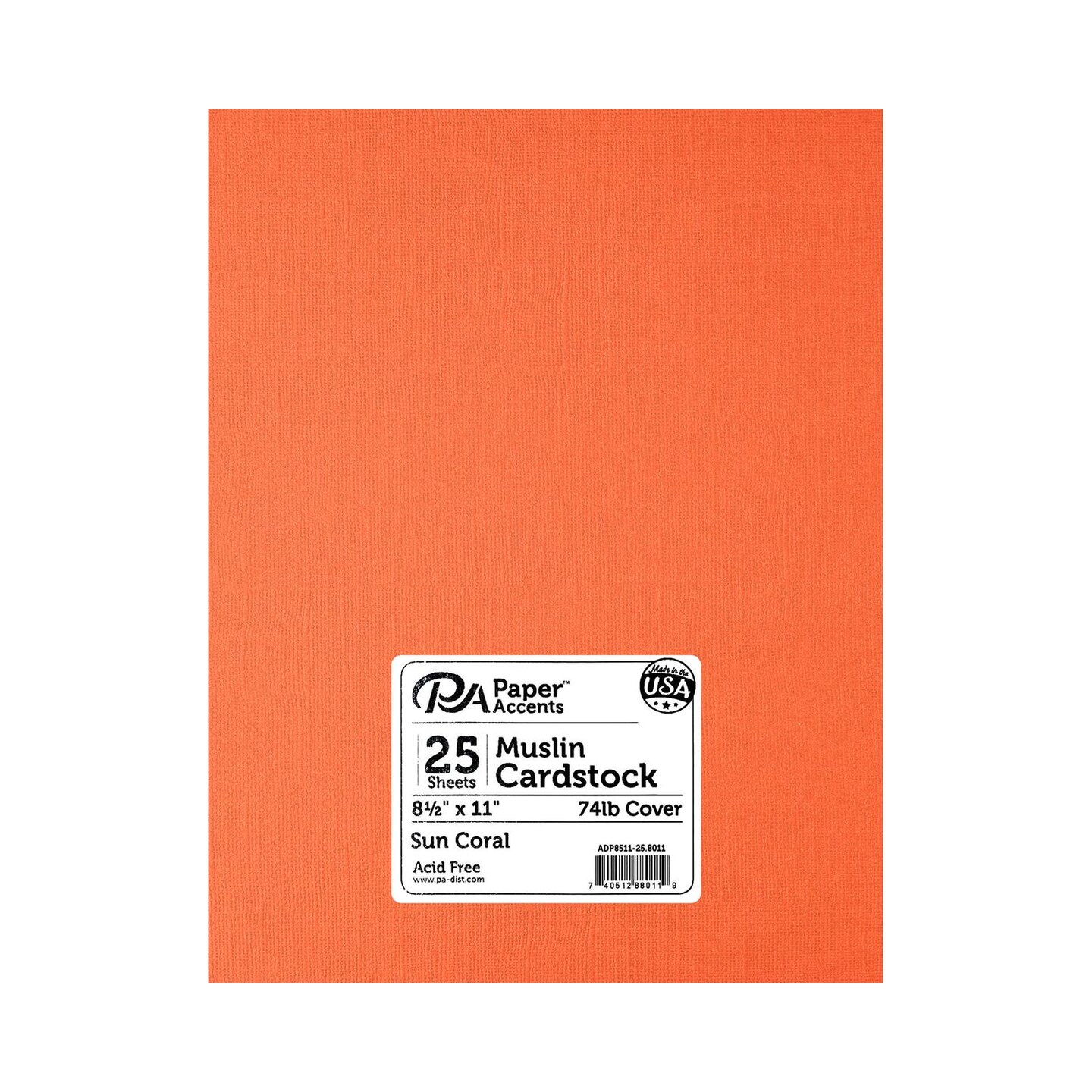 PA Paper Accents Textured Cardstock 8.5" x 11" Sun Coral, 74lb colored cardstock paper for card making, scrapbooking, printing, quilling and crafts, 25 piece pack