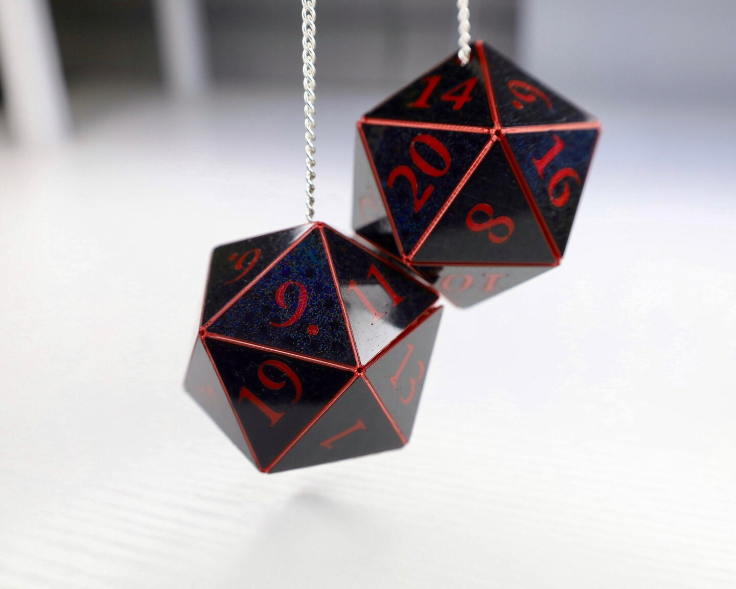 D20 Car Dice - 2 inch Black and Red Holographic - Custom hanging