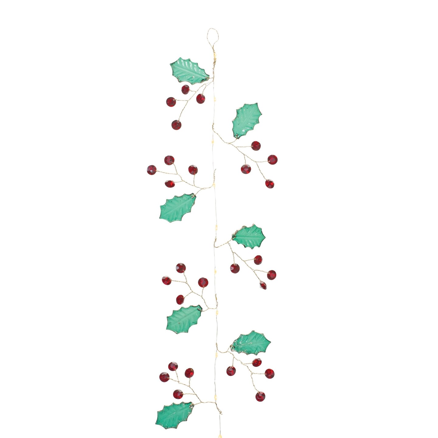 Melrose Holly Leaves and Gem Christmas Garlands - 5.5&#x27; - Set of 2