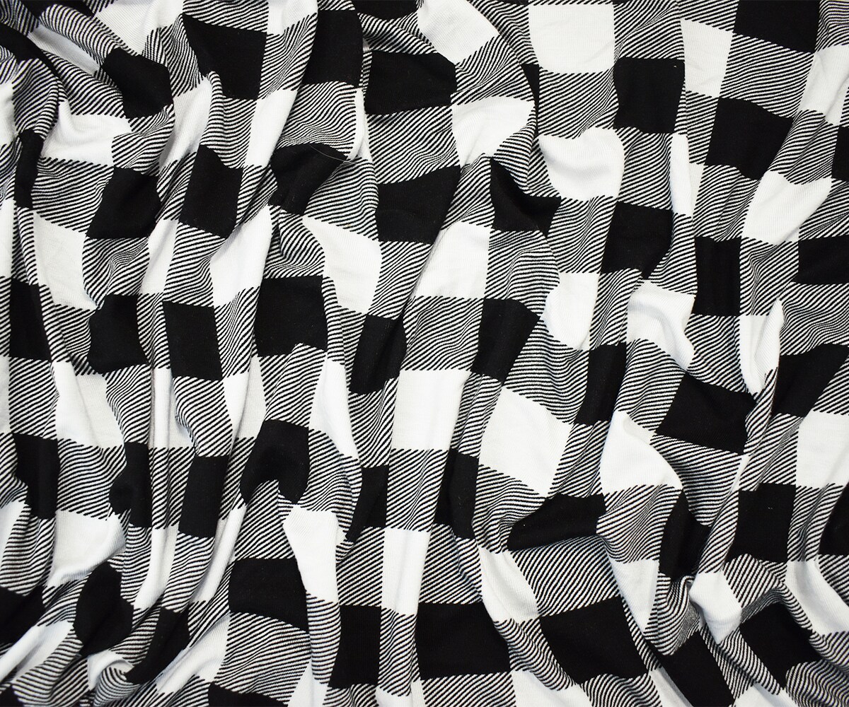 Black-White Rayon Modal Gingham Printed Stretch Spandex Jersey Knit Fabric By the Yard