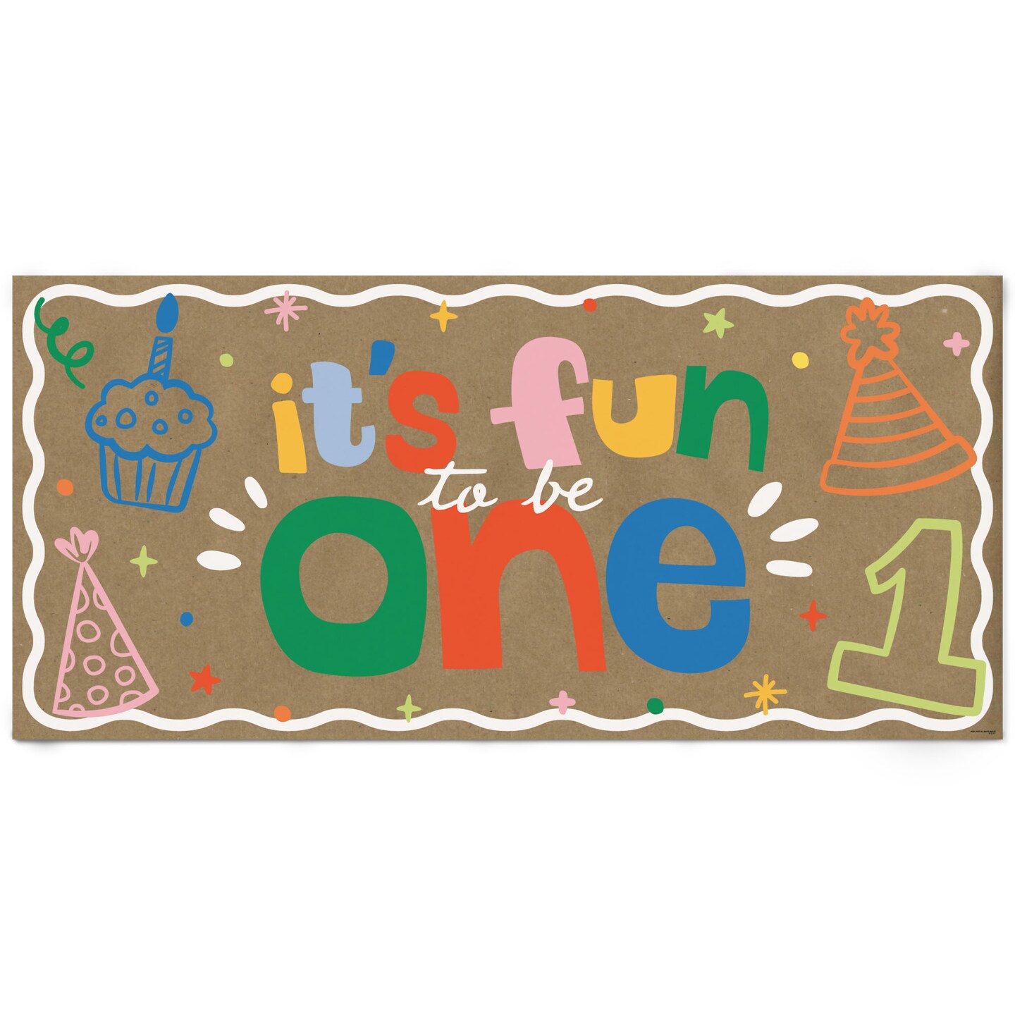 Big Dot of Happiness One is Fun 1st Birthday Kraft Paper Banner, Colorful First Birthday Party, Printed Brown Paper Party Sign Decoration – 1 Count