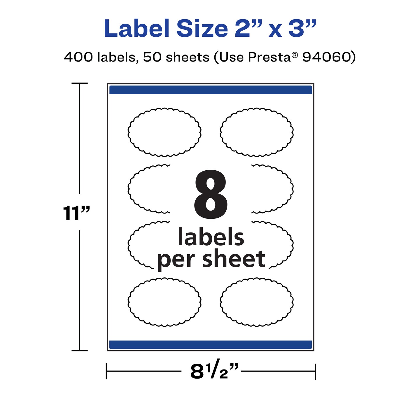Avery White Oval Scalloped Labels, 2&#x22; x 3&#x22;