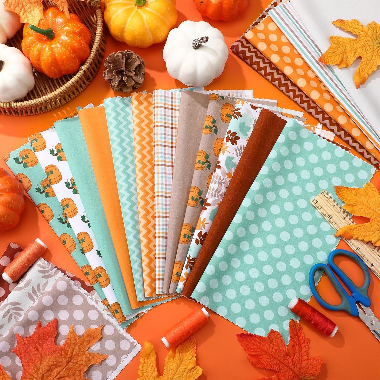 20 Pcs Fall Pumpkin Quilting Fabric Square - 10&#x27;&#x27;x10&#x27;&#x27;