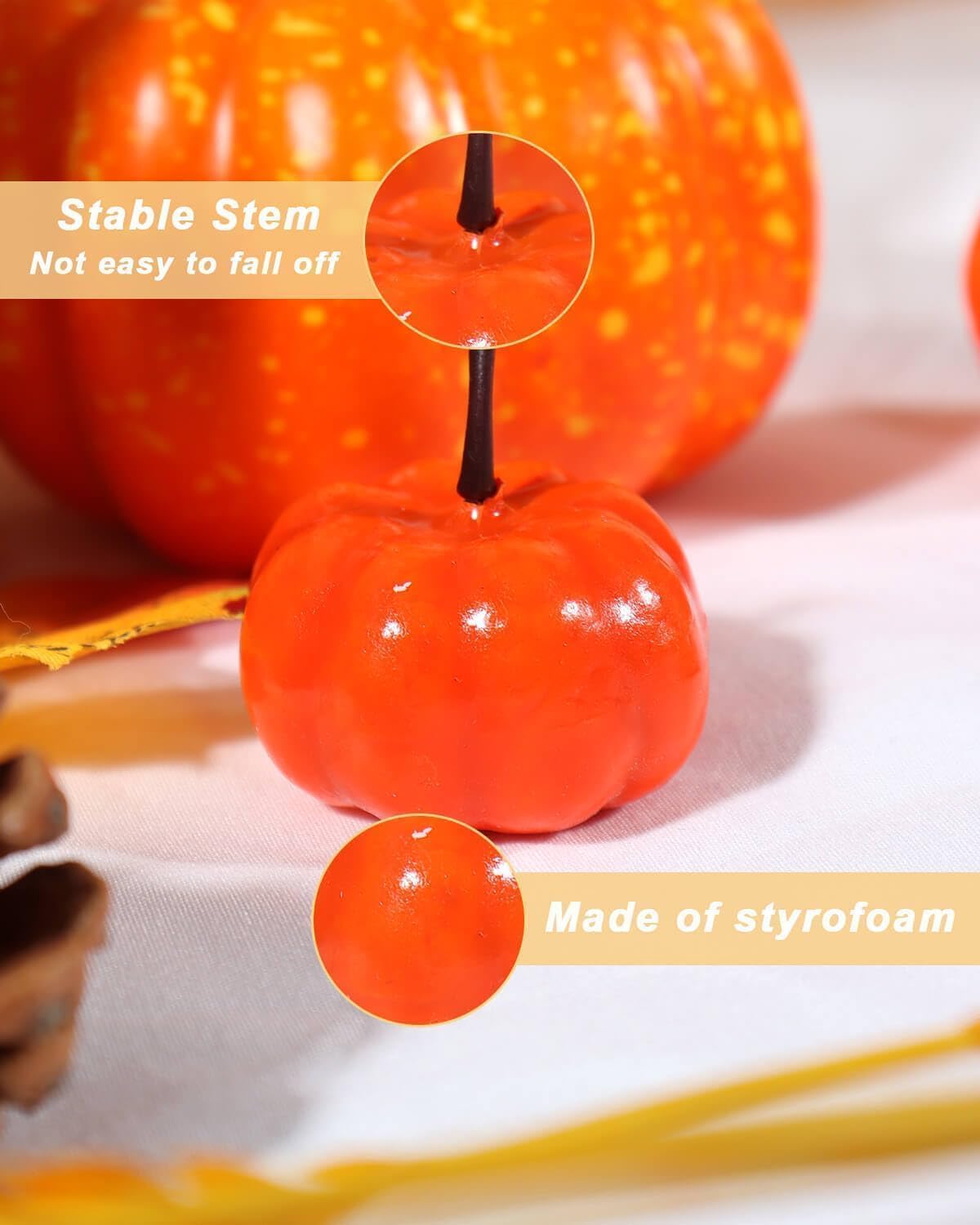 Pumpkins for Decorating - Lifelike Small Faux Red-Orange Pumpkins for Fall Décor, Artificial Fake Foam Pumpkins for Halloween, Thanksgiving, Wedding Party