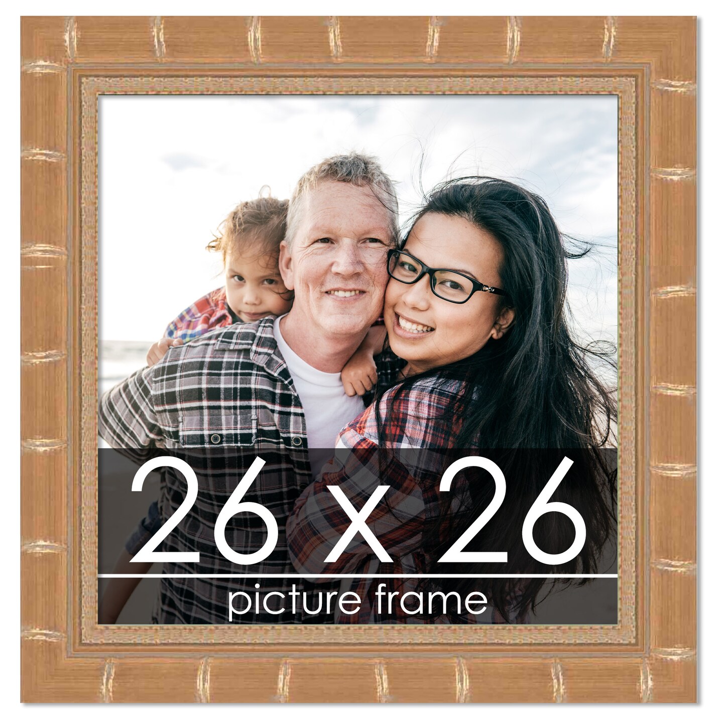 26x26 Gold Modern Bamboo Picture Frame - UV Acrylic, Foam Board Backing, Hanging Hardware