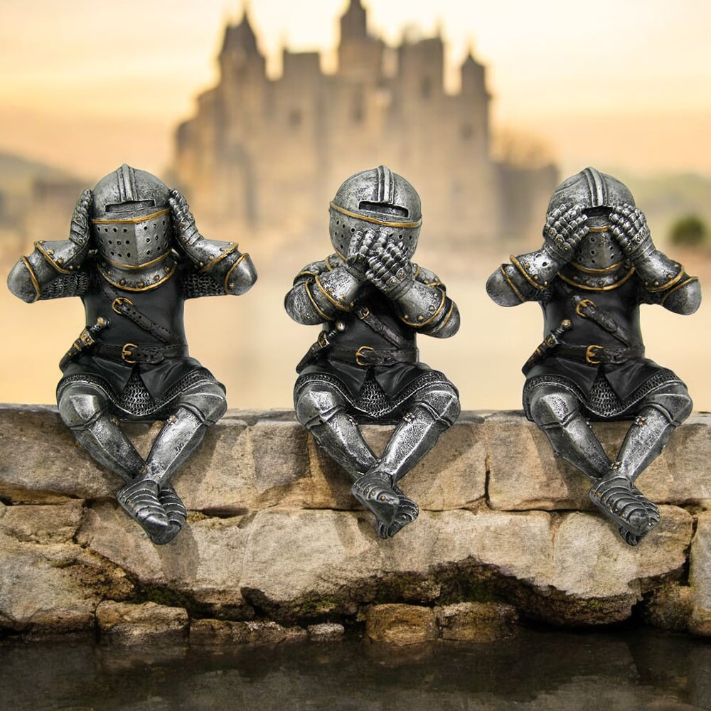 Polyresin Three Medieval Knights That Hear Speak And See No Evil Figurines Medieval Theme Decor
