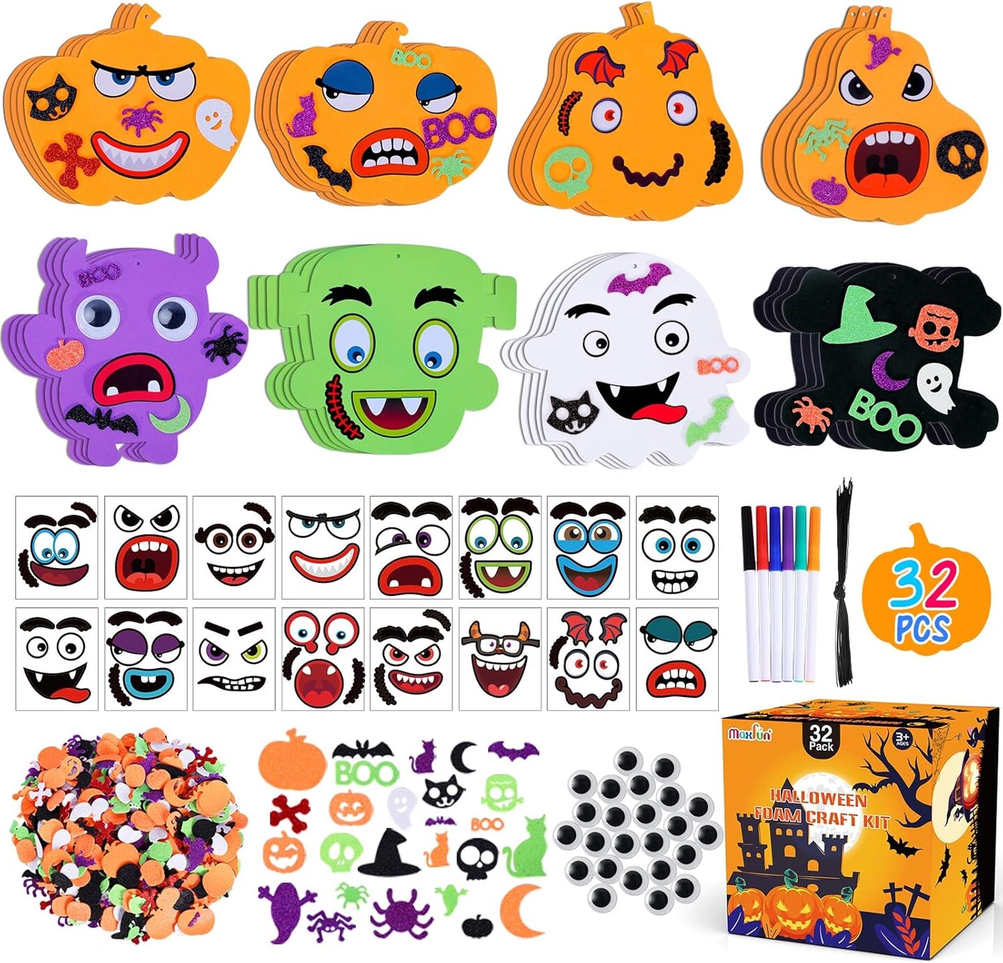 Halloween Crafts Kit for Kids DIY Pumpkin Ghost Skull 204PCS Halloween Decorations Party Favors Supplies