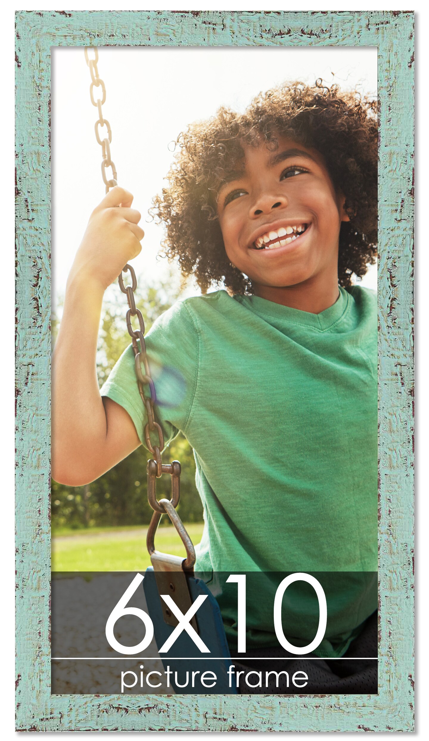 Photo Size Shabby Chic Green Picture Frame - UV Acrylic, Foam Board Backing, Hanging Hardware