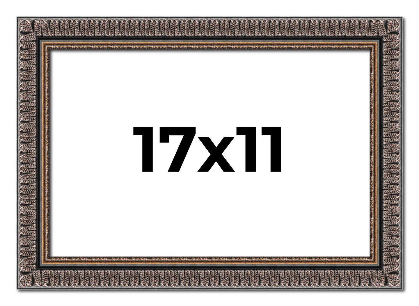 11x17 Ornate Picture Frame with UV-Resistant Acrylic &#x26; Acid Free Backing, Available in 5 Finishes - Black, Brown, Gold, Silver, White