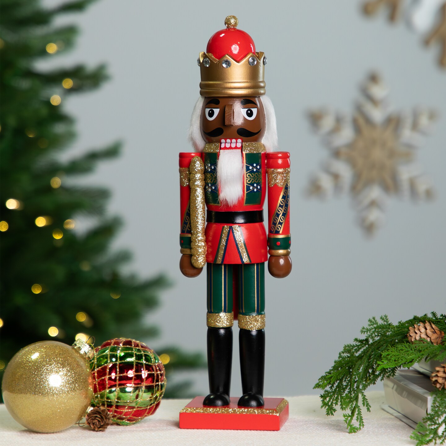 Northlight African American Nutcracker King Christmas Figure - 14.25&#x22; - Red and Green
