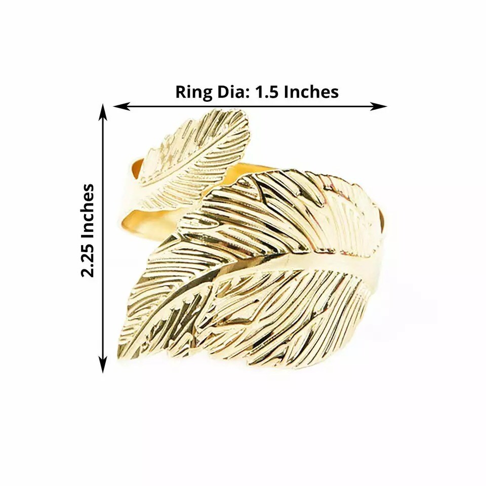 4 Metallic Gold Napkin Rings Ornate Leaf Design Party Event Decorations Supplies