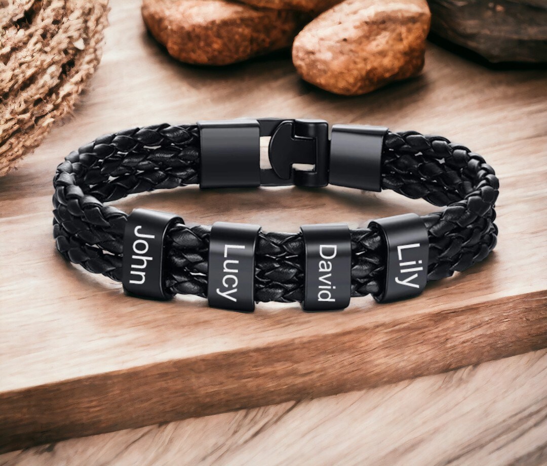 Engraved Bracelet Mens Leather Family Bracelet Mens Leather