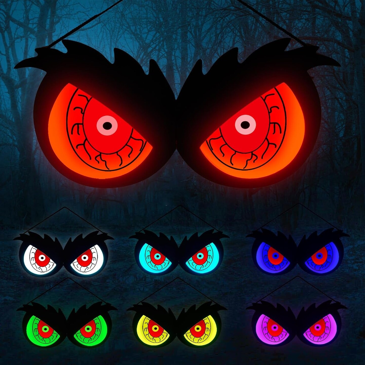 Halloween Decorations Spooky Eyes Lights, 23.6 Inch Large Wooden Halloween Eyes Lights with 7 Color Modes, Battery/Usb-Powered, Super Bright Realistic Owl Eyes for Indoor Outdoor Halloween D&#xE9;cor