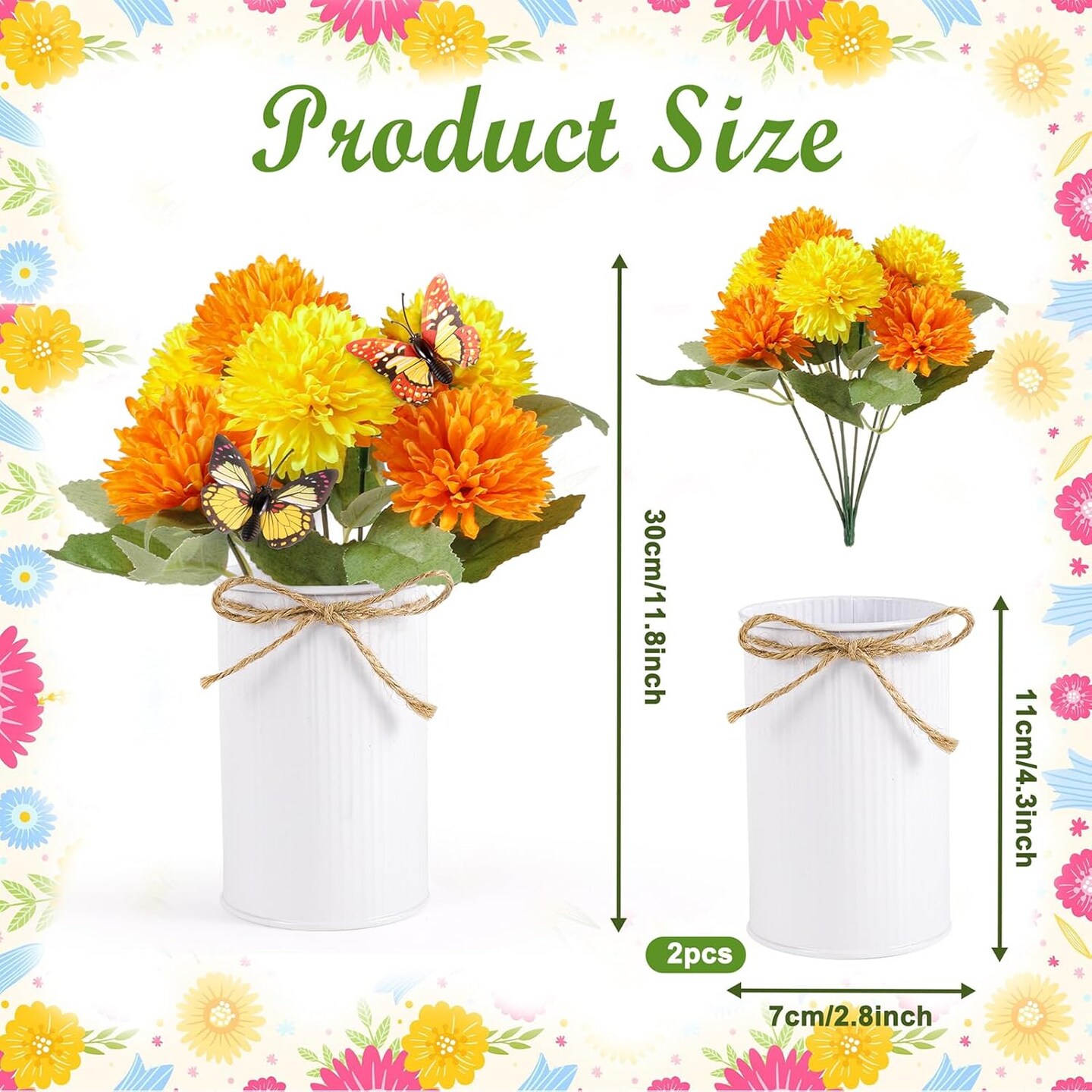 2 Pack Artificial Marigold Flowers Mason Jar Table Centerpiece, 12 Inch Marigold Flower Heads Bouquet for Day of The Dead Halloween Dia De Los Muertos Home Decor Table Centerpieces Bouquet Arrangement