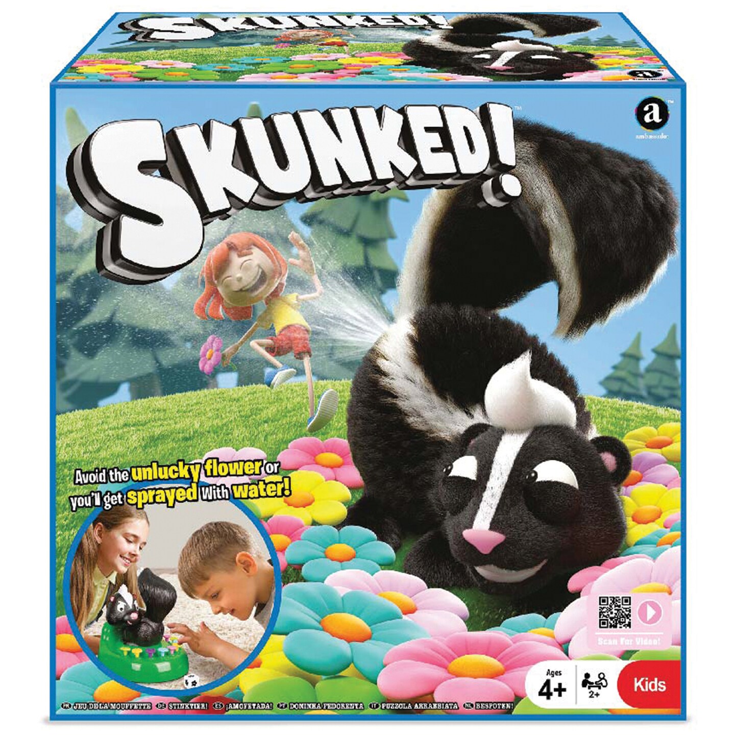 Ambassador Games: SKUNKED! - Kids Dice-Rolling & Luck Game, Funny Surprise Water Spray, Adorable Skunk & Flower Theme, Ages 4+, 2+ Players