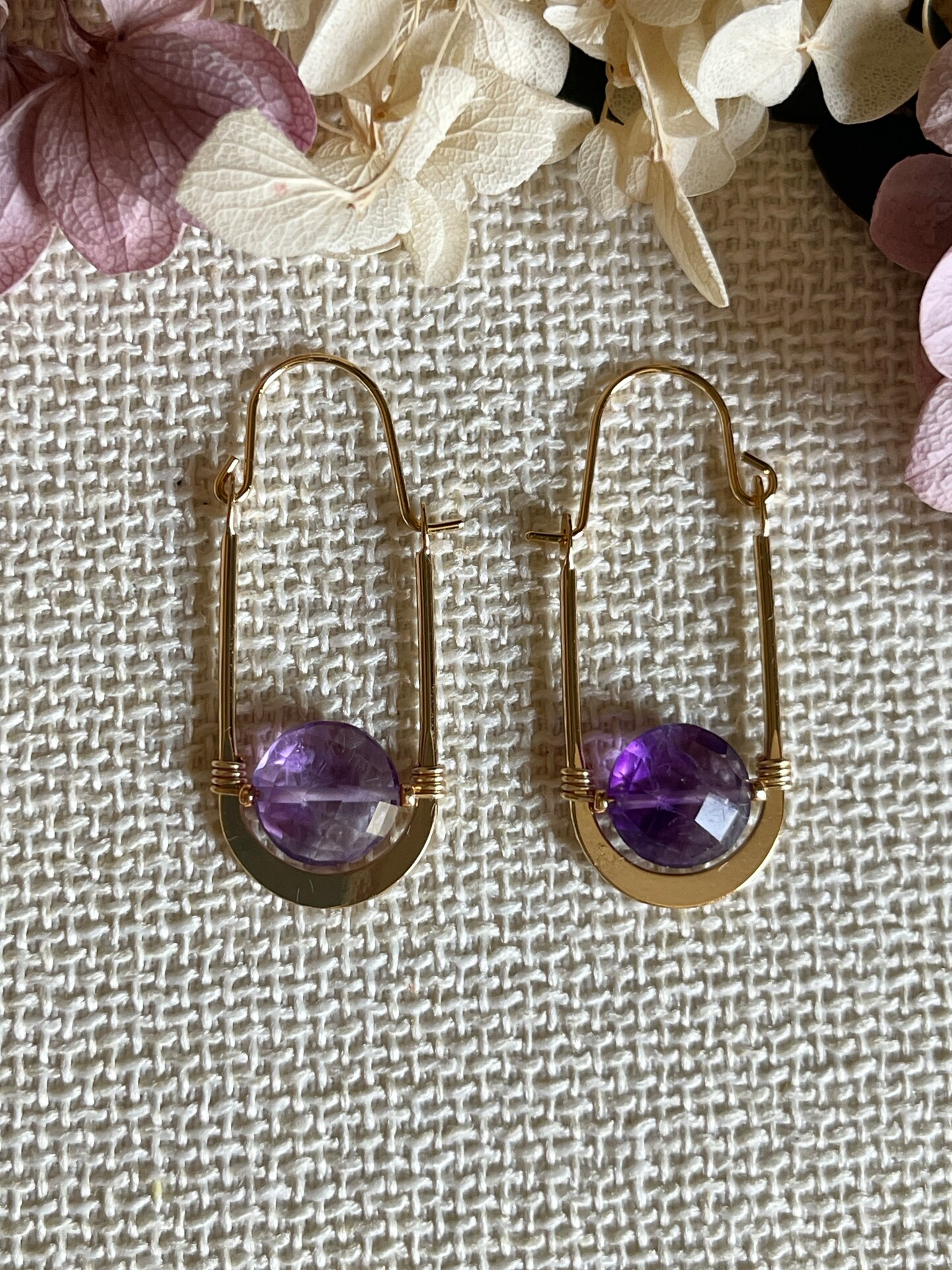 Purple Amethyst Copper Wire Earrings | Wire Wrap Copper Earrings | Hammered shops Bar Earrings | Long Earrings