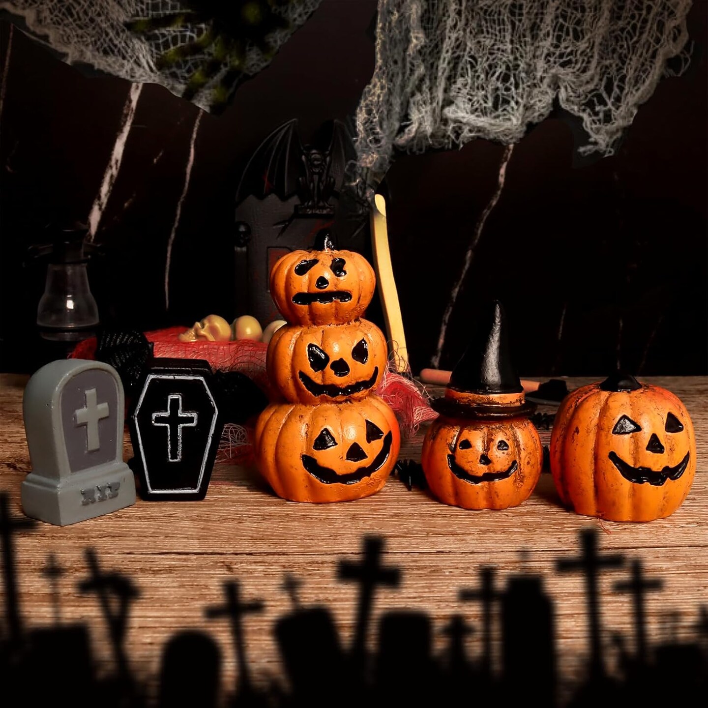 Pumpkin Tombstones Figurines Mini Pumpkins Mini Resin Pumpkin Ornaments for Thanksgiving Halloween Christmas Fairy Garden