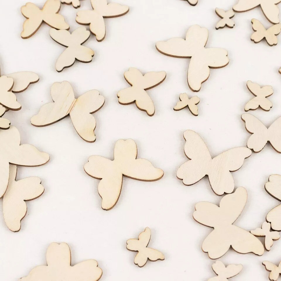 100 Natural Wood Butterfly Cutouts Craft Party Supplies Party Decorations