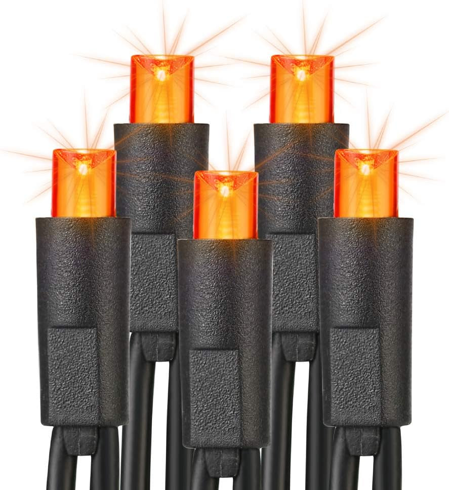 Orange Halloween Lights, 33Ft 100 LED 5Mm Wide Angle Orange Halloween String Lights, 120V UL Certified Connectable Orange Lights String for Party Indoor Outdoor Halloween Decor, Black Wire