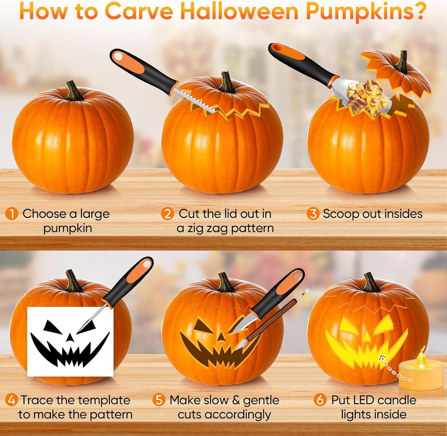 Pumpkin Carving Kit with Stencils, 31 PCS Halloween Pumpkin Carving Tools, Professional Pumpkin Carving Set, Heavy Duty Stainless Steel Jack-O-Lanterns Pumpkin Carving Knife for Kids Adults