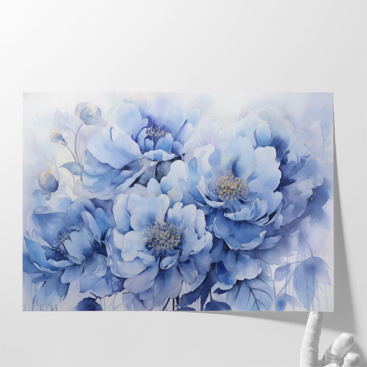 Blue Floral Canvas Wall Art Print – Indigo Petal Whispers Framed Flower Art for Living Room and Bedroom Décor product 3