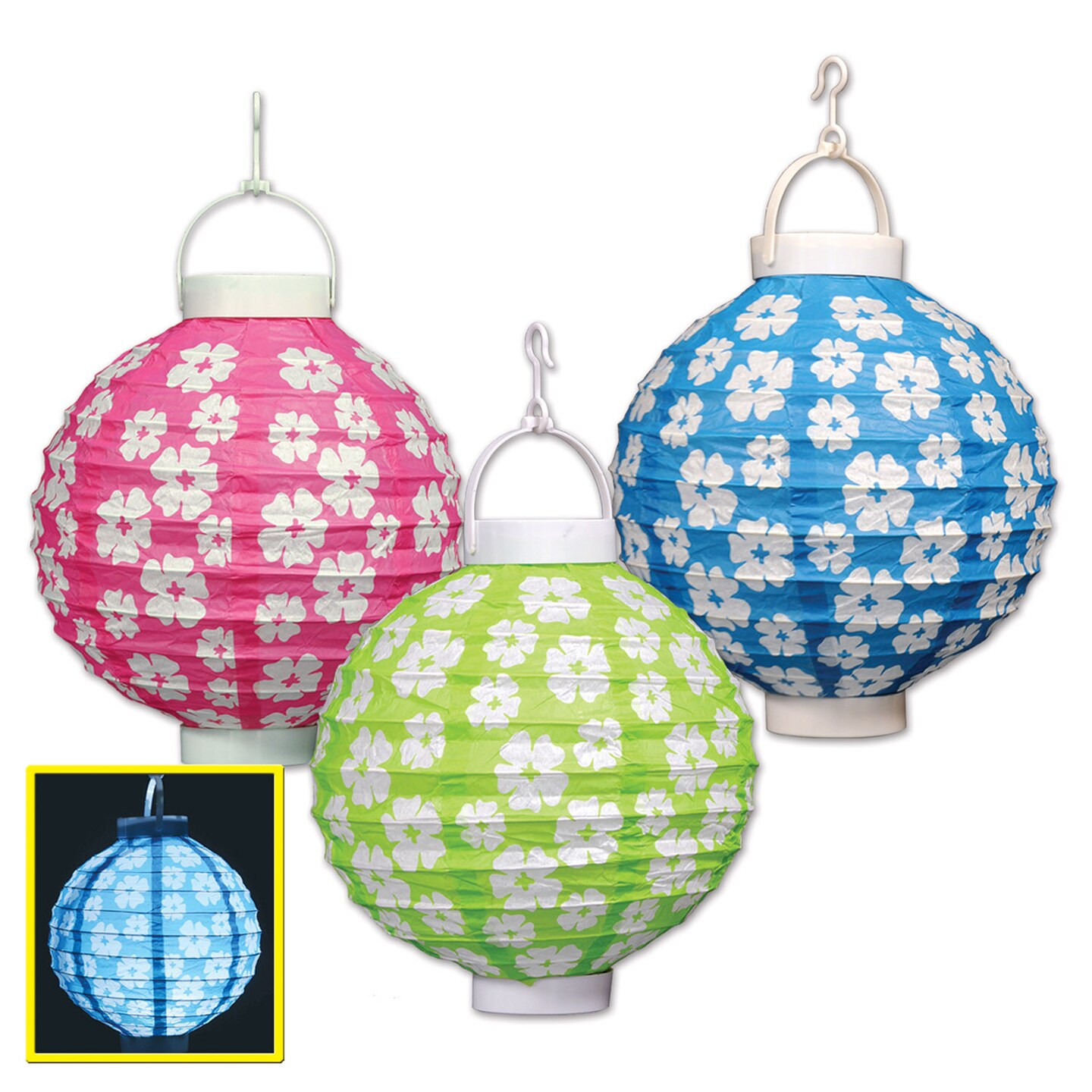 Beistle 8in. Light-Up Hibiscus Paper Lanterns - 6 Pack