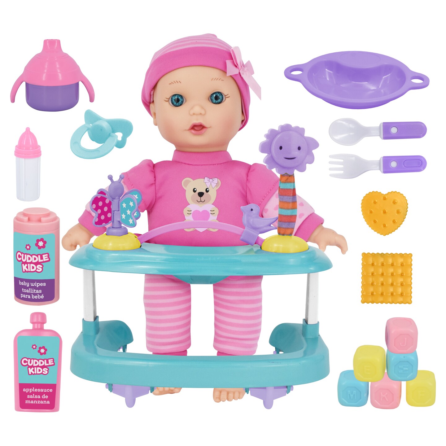 Cuddle Kids: 11&#x22; Its Playtime Set - Doll With Wheel Playcenter &#x26; Accessories, Pink Bear Outfit, Ages 2+