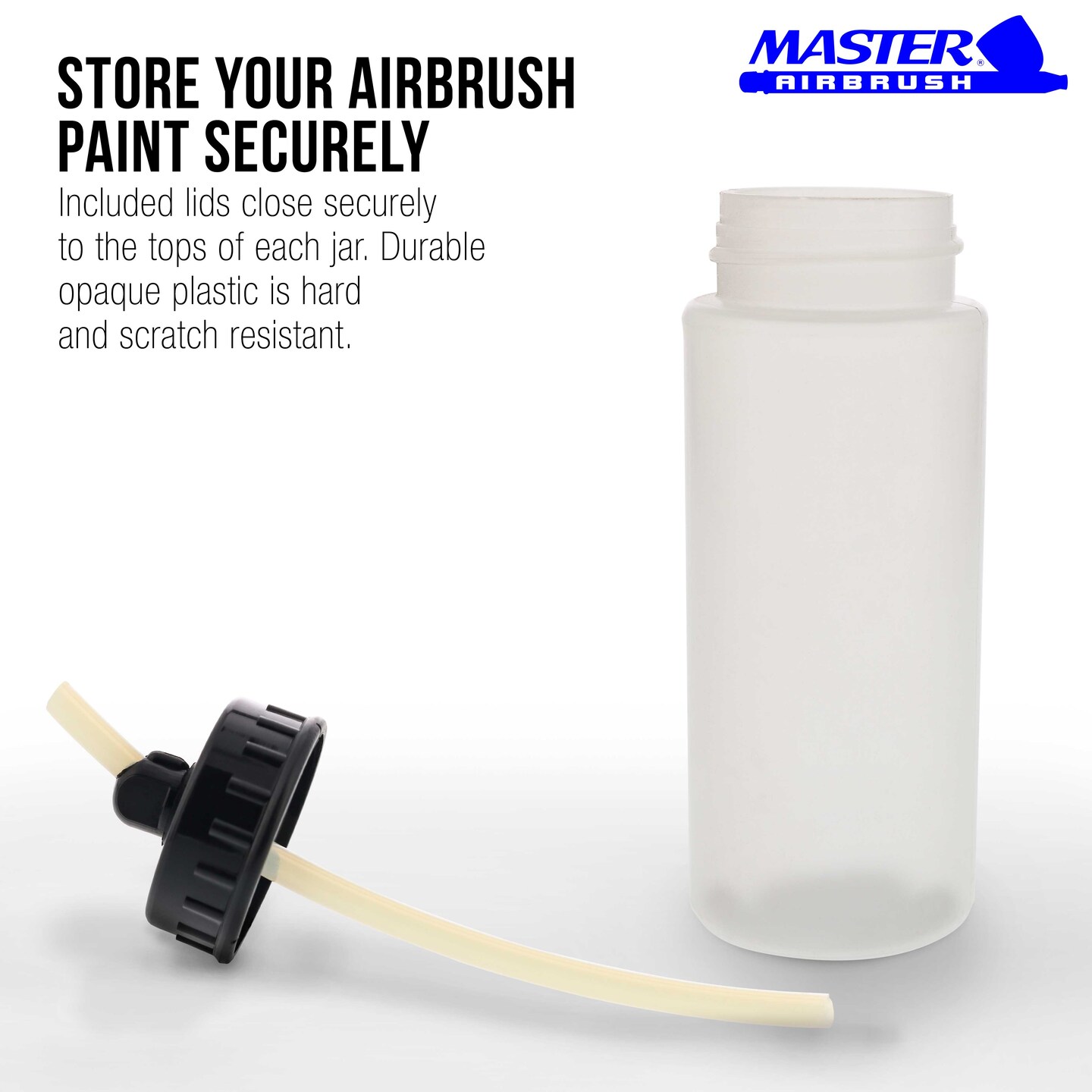 10 Pack Master Airbrush TB-008, 2.7oz Plastic Jar Bottles with 30&#xB0; degrees Down Angle Adaptor Lid Assembly, Single-Action Siphon