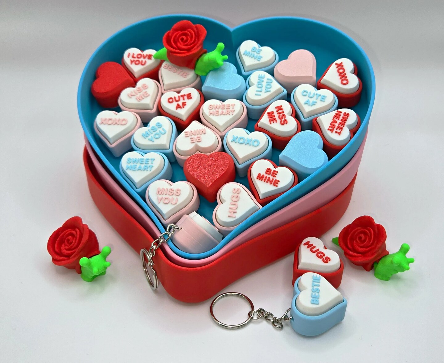 Conversation Heart Fidget Toys - Clicky Sensory Keychain
