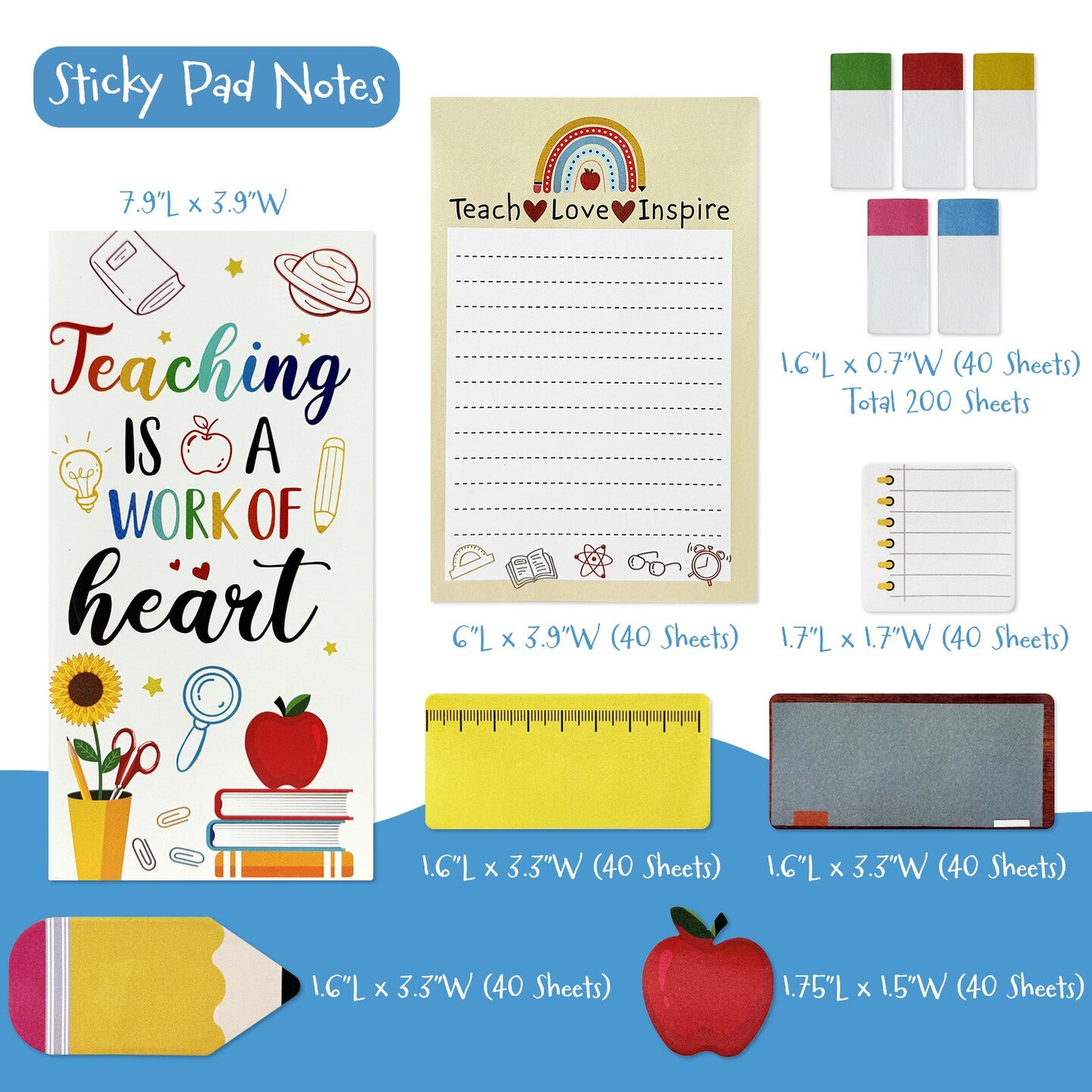 Wrapables Sticky Notes Set, Memo Notepads, Book Tabs, Page Markers, Sticky Notes, Home and Office Supplies (440 Sheets Total), Teacher Appreciation