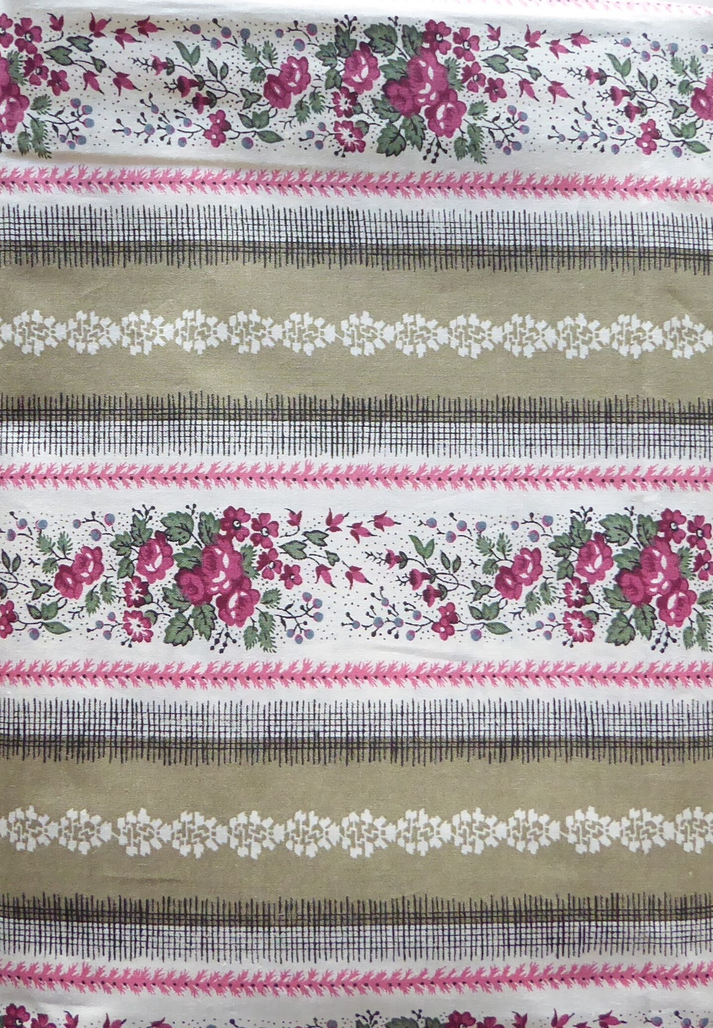 Vintage Floral Green Pink Cream Cotton Fabric by Marcus Bros Sold by the yard