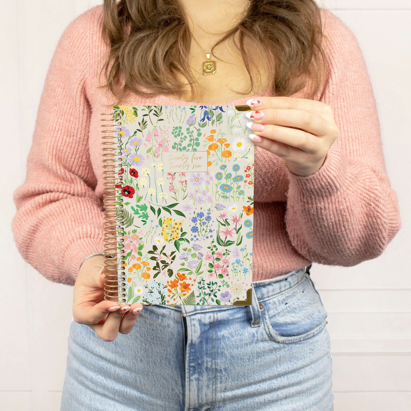 bloom daily planners 2025-26 Academic Planner, Hard Cover, 5.5&#x22; x 8.25&#x22;, Garden Party, Beige