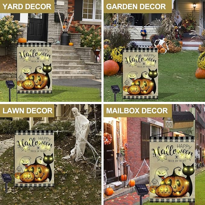 Sided Burlap White Ghost Pumpkin Cat Garden Flags for Garden Patio Lawn Outside Halloween Decorations Garden Decor