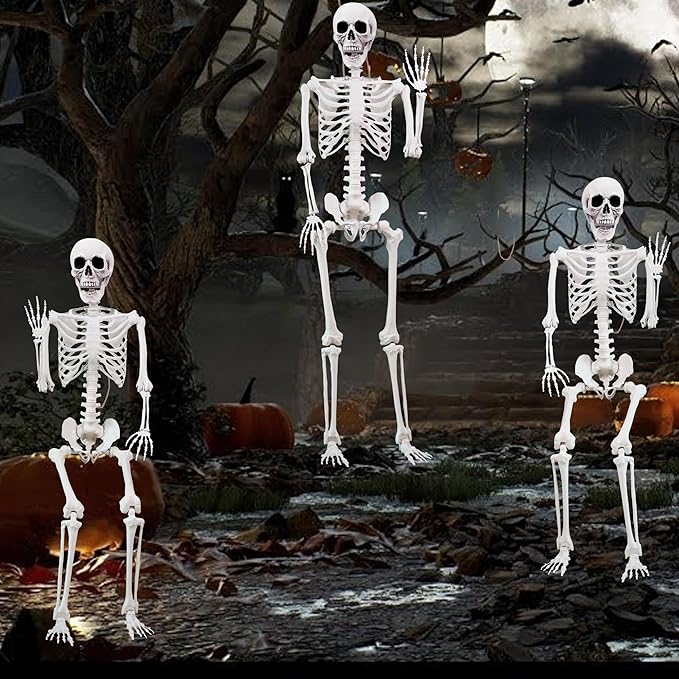 5.4 ft Halloween Skeleton Poseable Skeleton Life Size Skeleton Full Body Plastic Human Bones Standing Human Skeleton with Posable Joints for Halloween Decoration