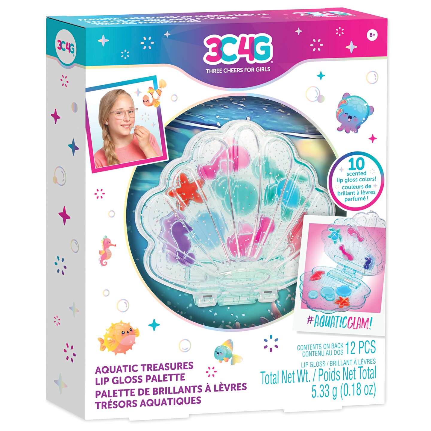 3C4G: Aquatic Treasures Lip Gloss Palette - Portable Clam-Shaped